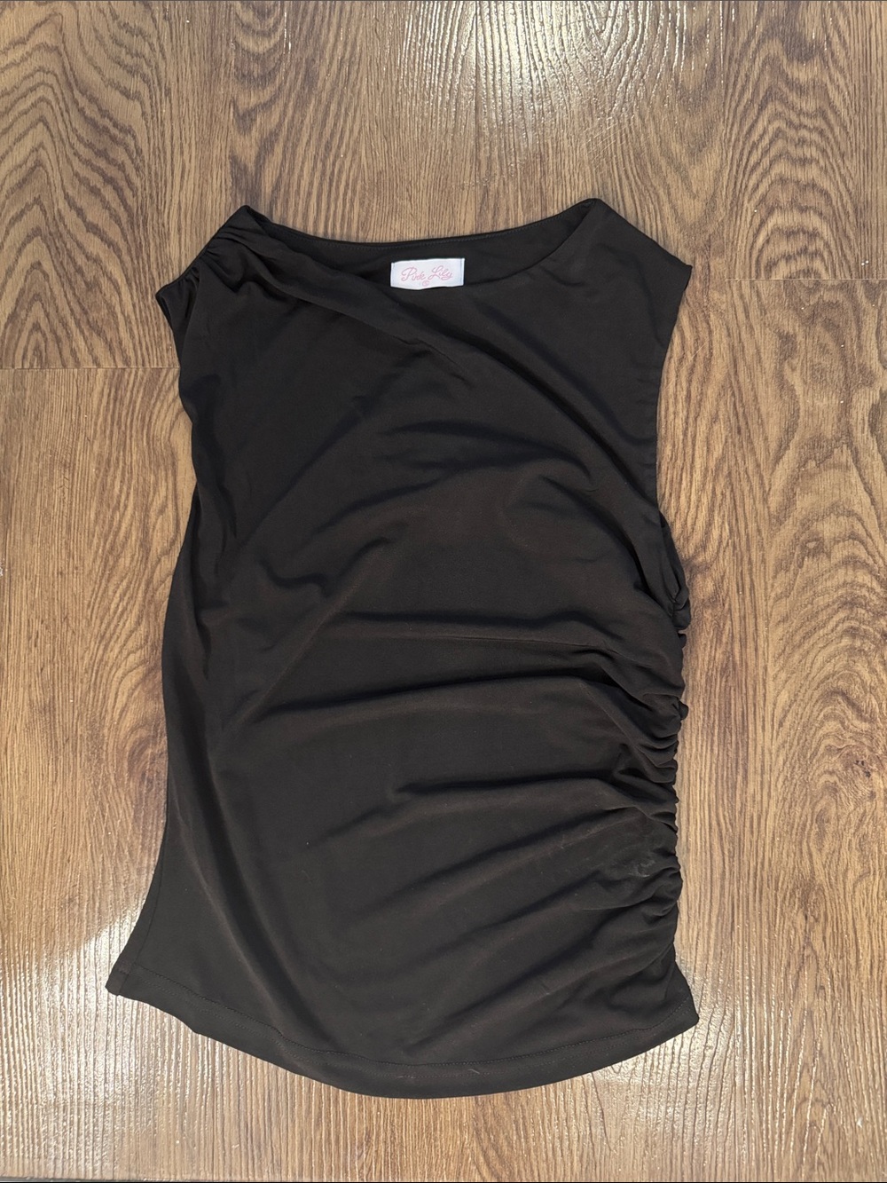 Pink Lily Black Sleeveless Ruched Tank Top